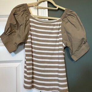 J. Crew Brown and White Striped Blouse